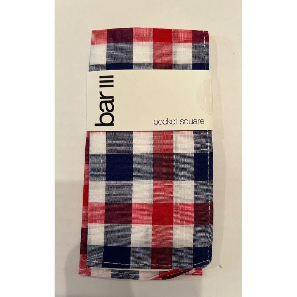 BAR III Pocket Square Red Blue White Checkered‎ One Size MSRP $35